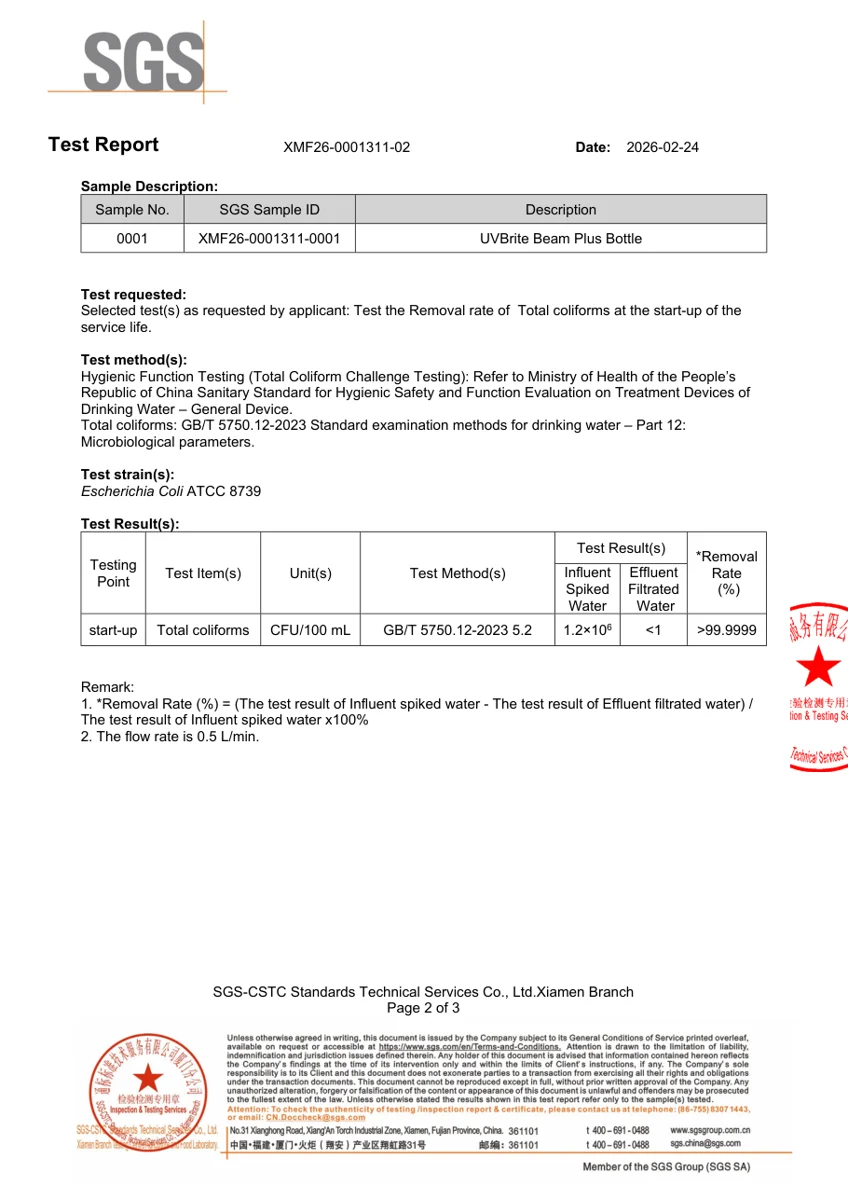 SGS test report page